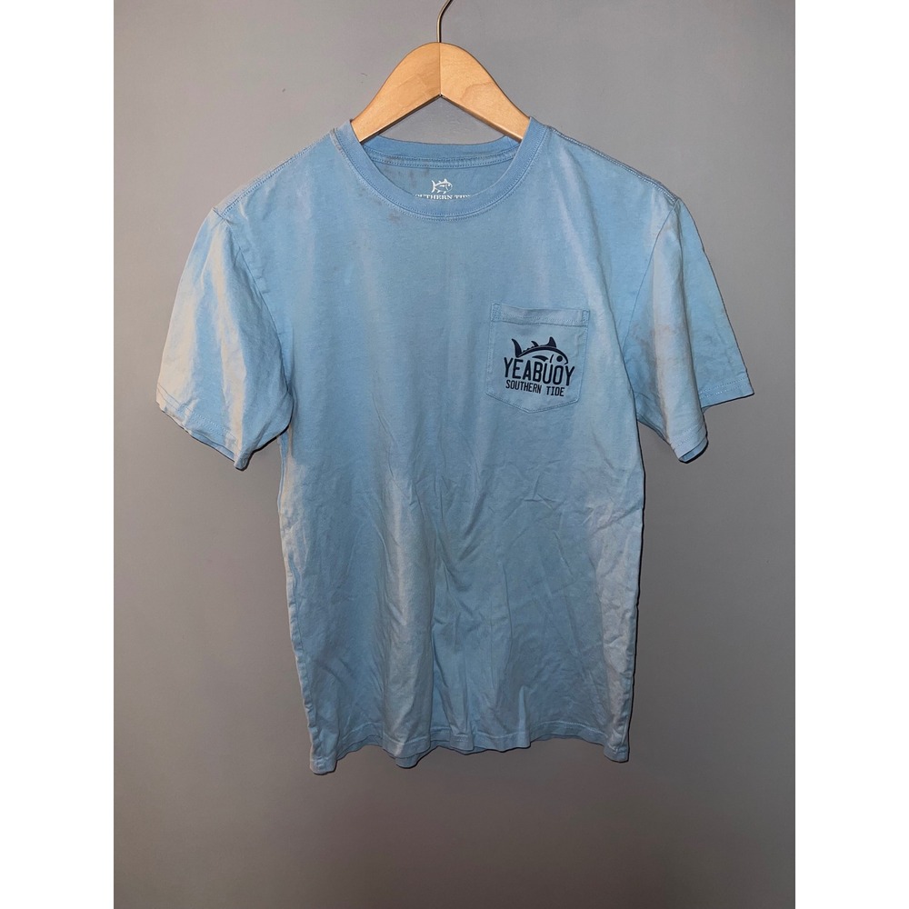 Southern Tide Mens Small Blue Yeabuoy License Plate Graphic Pocket T-Shirt - Picture 3 of 7
